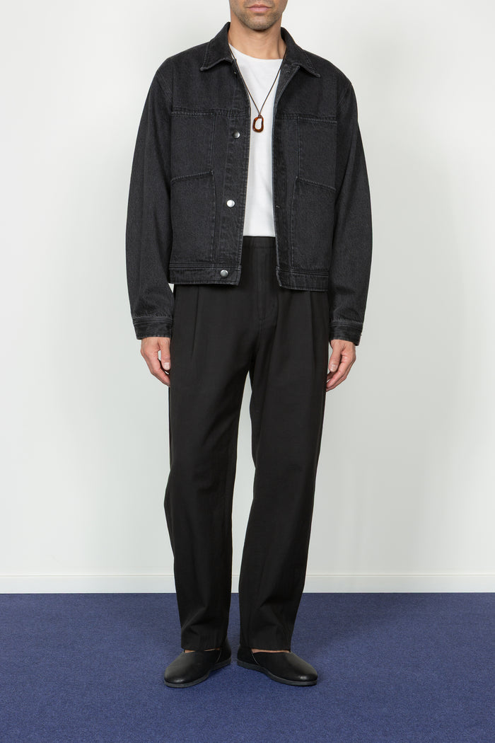 Cropped Four Pocket Trucker Jacket - Washed Black Denim