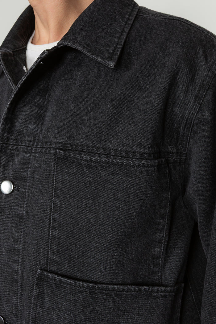 Cropped Four Pocket Trucker Jacket - Washed Black Denim