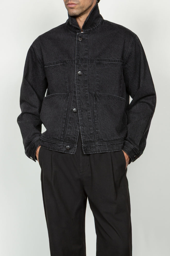 Cropped Four Pocket Trucker Jacket - Washed Black Denim