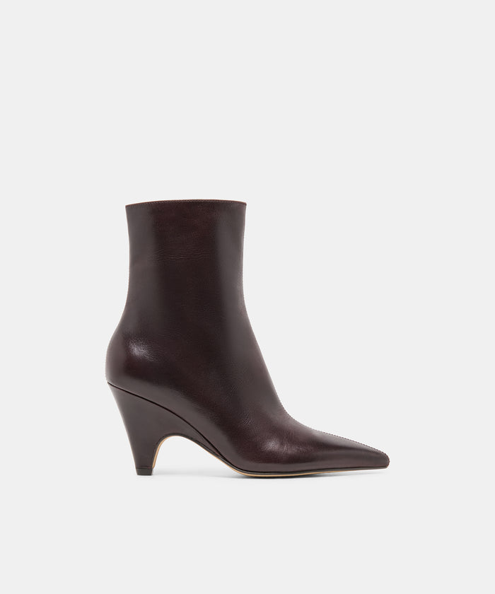 CRUZ Blackberry Leather Sculptural Heeled Booties | Dolce Vita