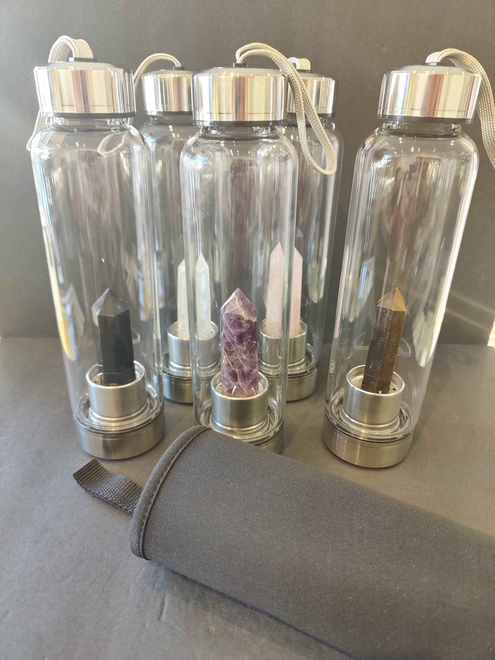 Crystal Infused Stainless Steel & Glass 16oz Water Bottle with Insulation Sleeve - Smokin Resin Company