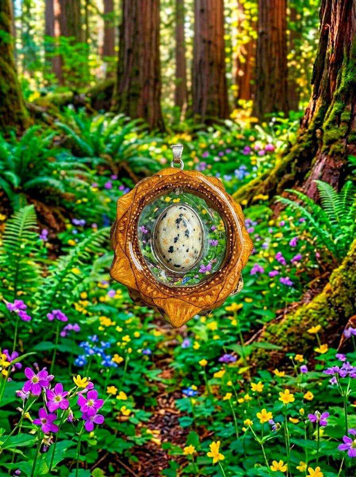 Dalmatian Jasper Pendant - Handcrafted PNW Pinecone Jewelry for Nature Lovers