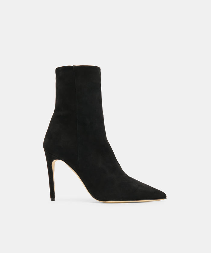 DANITY Onyx Suede Pointed-Toe Stiletto Booties | Dolce Vita