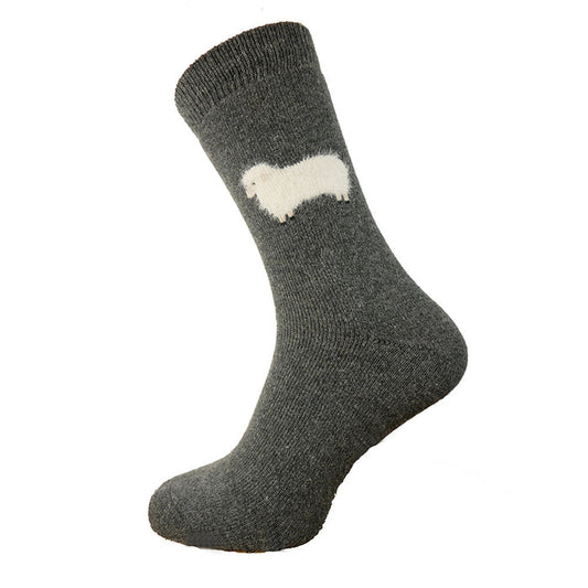 Dark grey wool socks with fluffy sheep