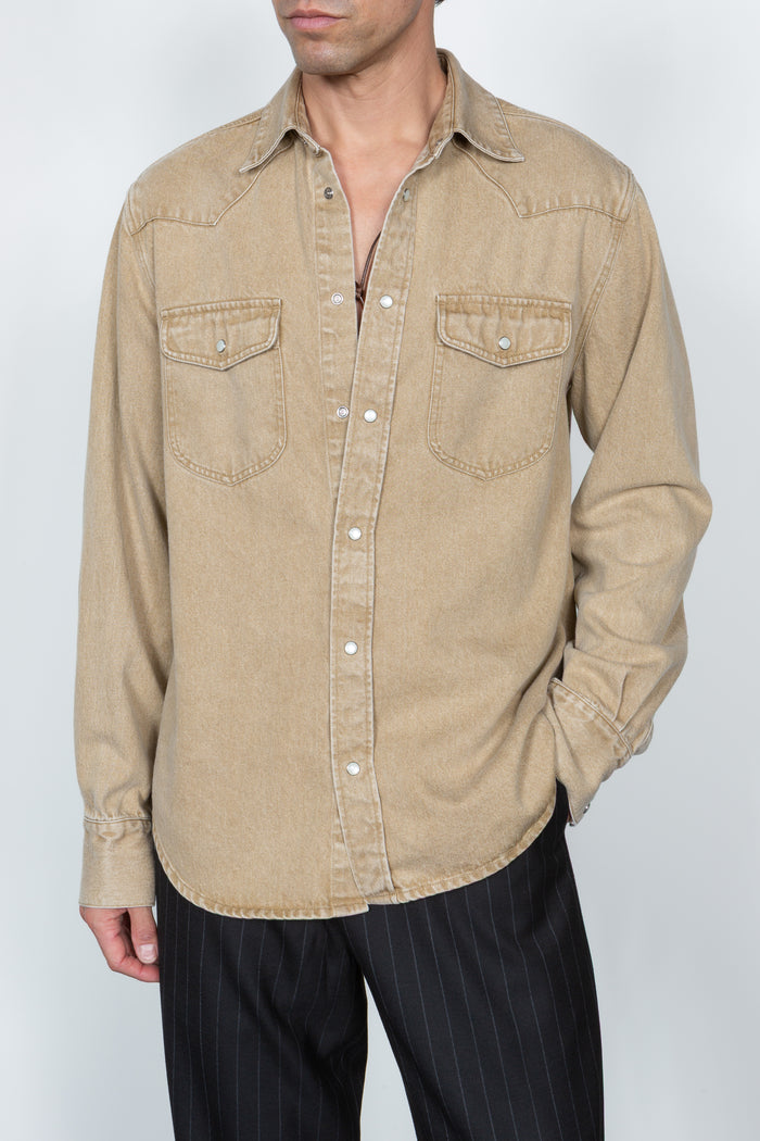 Denim Western Shirt - Tan