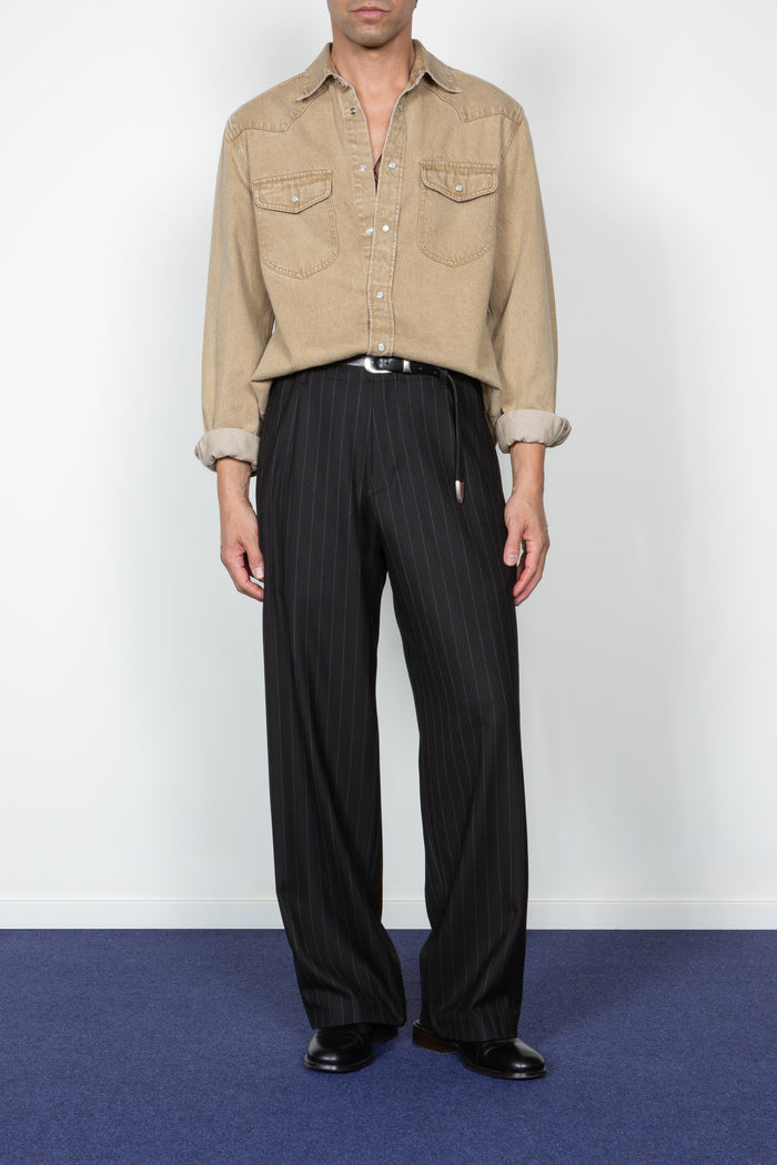 Denim Western Shirt - Tan