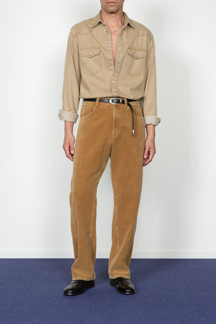 Denim Western Shirt - Tan