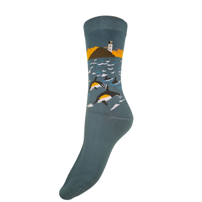 Dolphin and Lighthouse Bamboo Socks