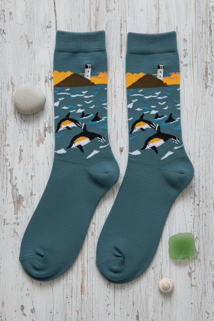 Dolphin and Lighthouse Bamboo Socks