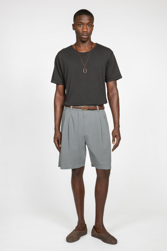 Double Pleated Pull-On Short - Light Slate