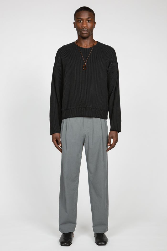 Drop Shoulder Sweater - Black Purl Knit