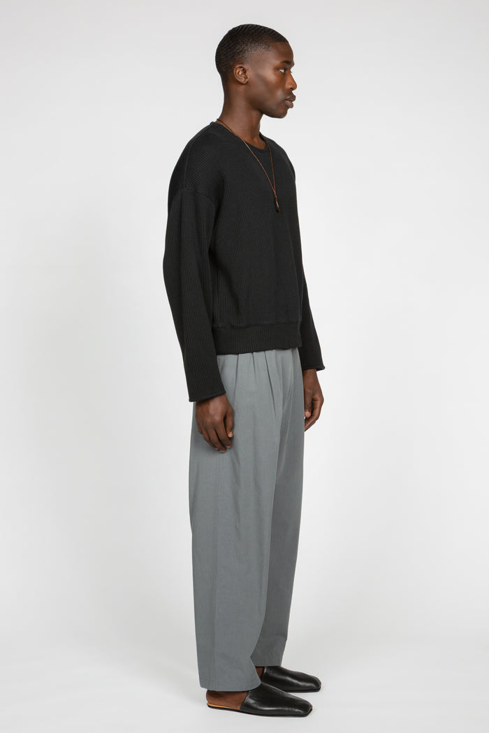 Drop Shoulder Sweater - Black Purl Knit
