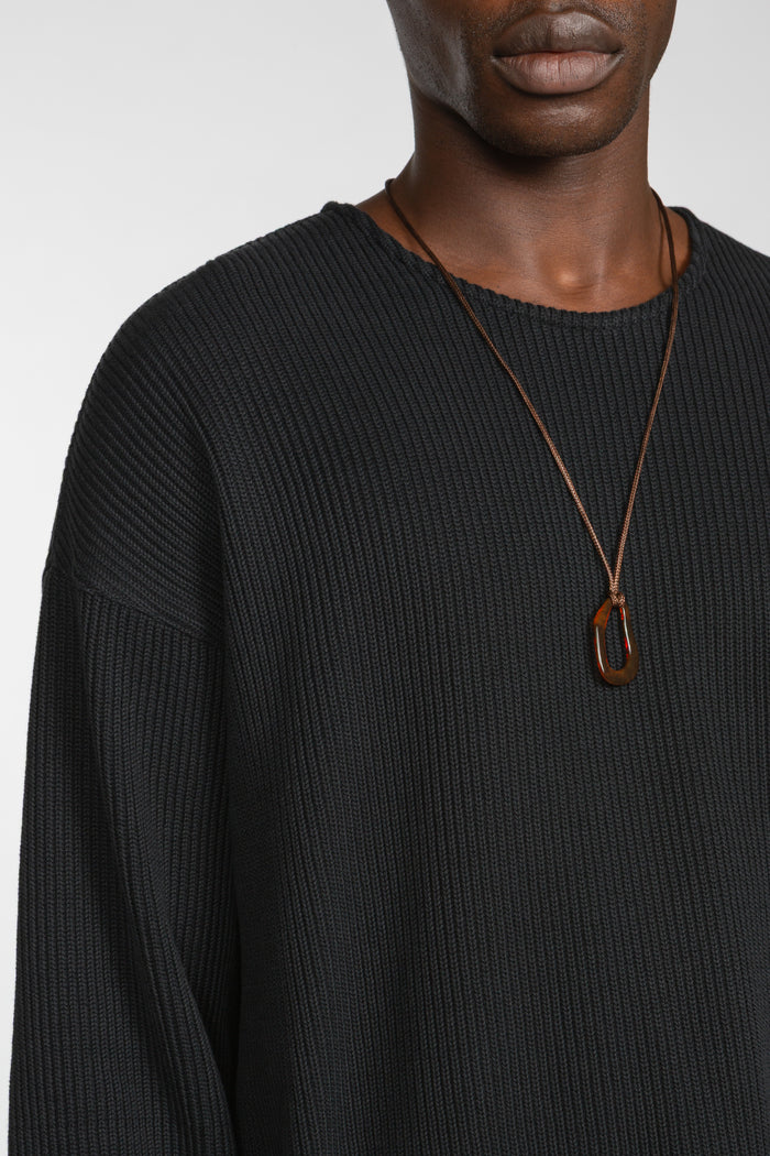 Drop Shoulder Sweater - Black Purl Knit