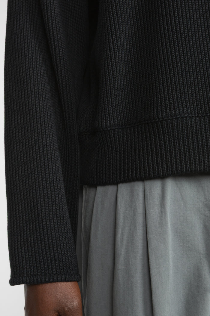 Drop Shoulder Sweater - Black Purl Knit