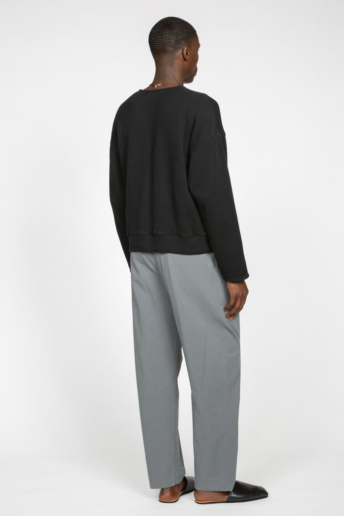 Drop Shoulder Sweater - Black Purl Knit
