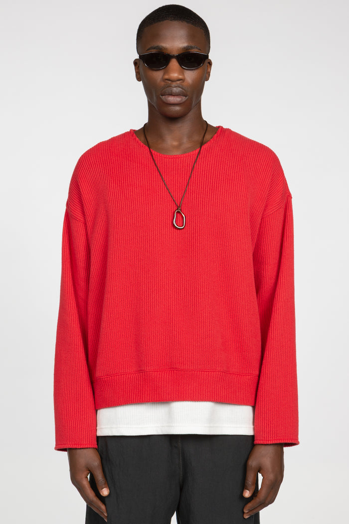 Drop Shoulder Sweater - Red
