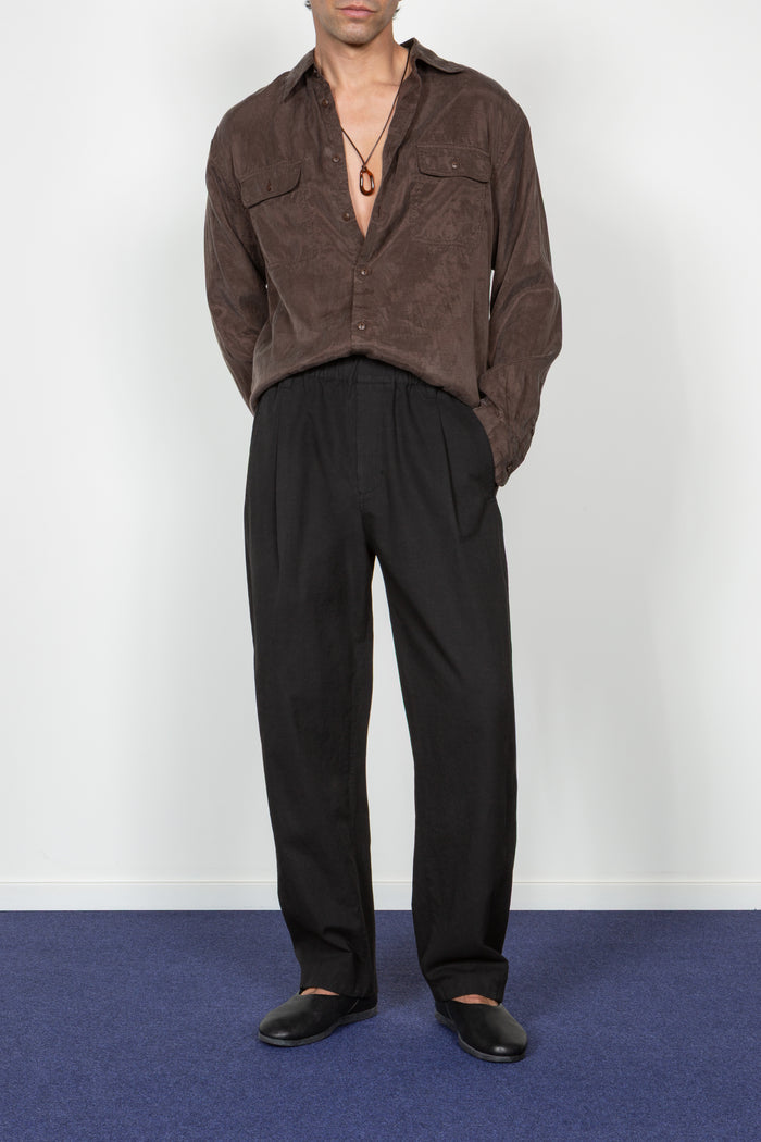 Elastic Waistband Pleated Pant - Black