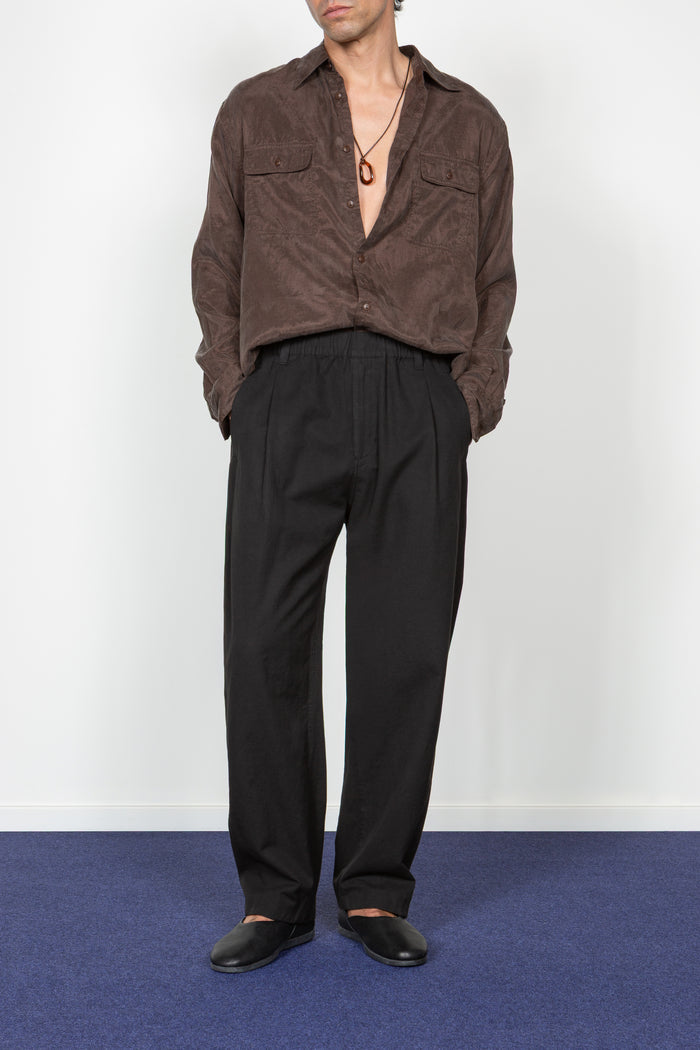 Elastic Waistband Pleated Pant - Black