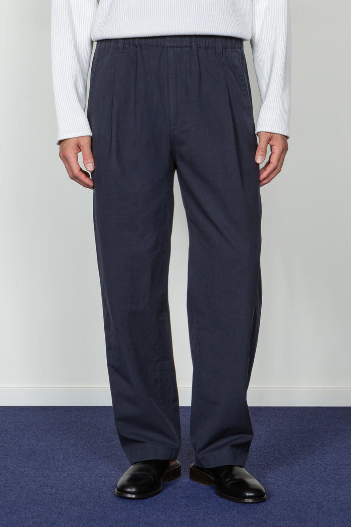 Elastic Waistband Pleated Pant - Dark Blue