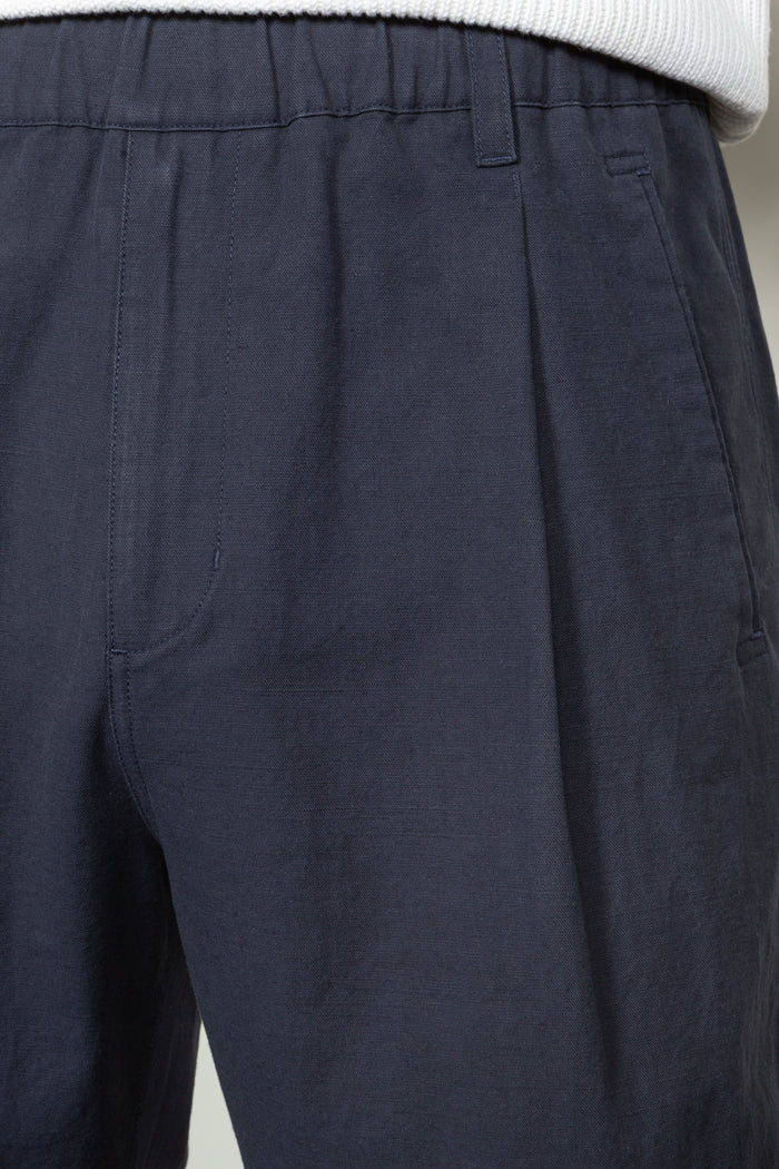 Elastic Waistband Pleated Pant - Dark Blue