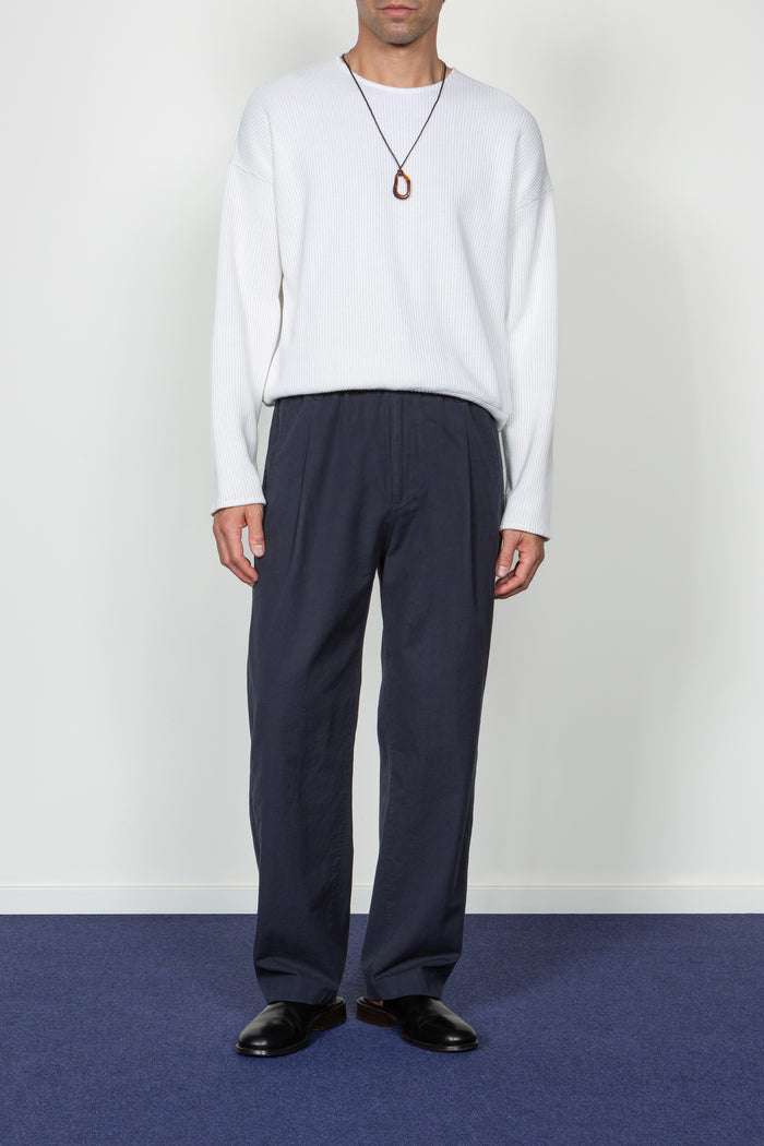 Elastic Waistband Pleated Pant - Dark Blue