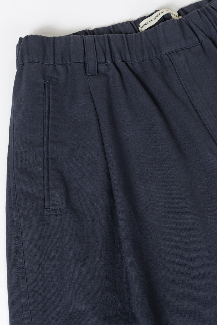Elastic Waistband Pleated Pant - Dark Blue