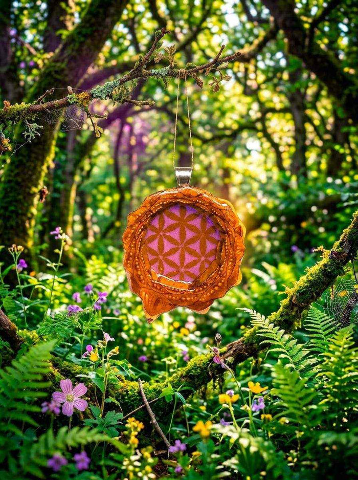 Elegant Purple Flower of Life Pendant | Handcrafted PNW Pinecone Jewelry