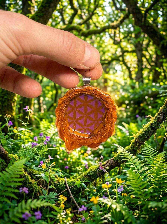 Elegant Purple Flower of Life Pendant | Handcrafted PNW Pinecone Jewelry
