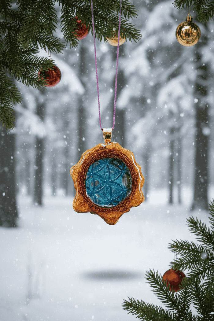 Blue Seed of Life Resin Pinecone Ornament | Handmade Holiday Forest Decor | PNW Nature Art - Smokin Resin Company