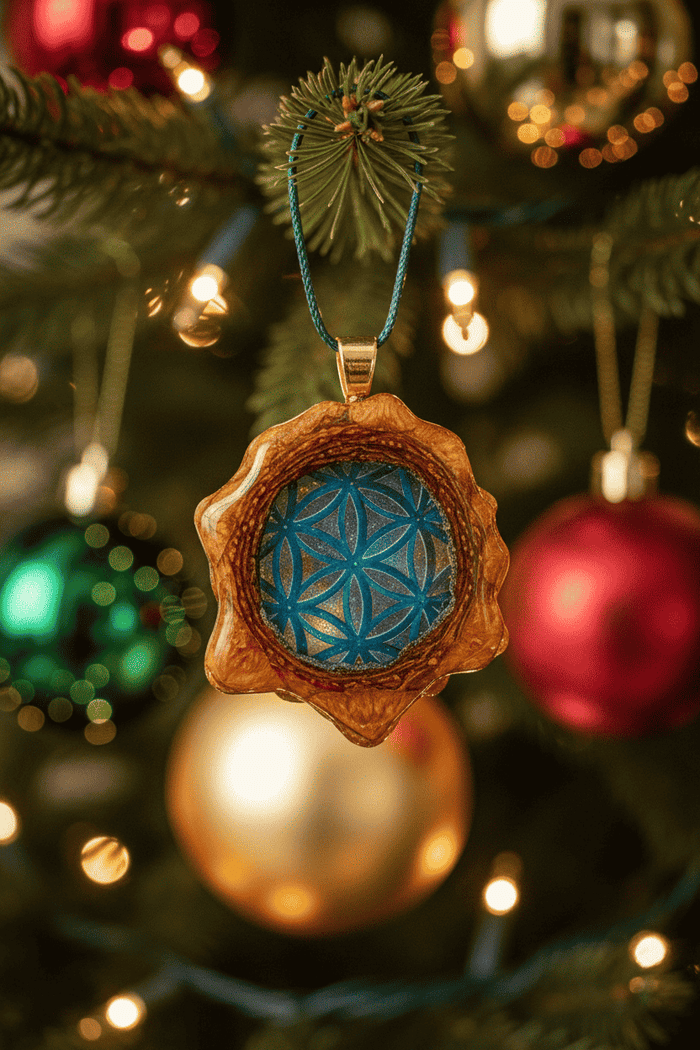 Blue Seed of Life Resin Pinecone Ornament | Handmade Holiday Forest Decor | PNW Nature Art - Smokin Resin Company