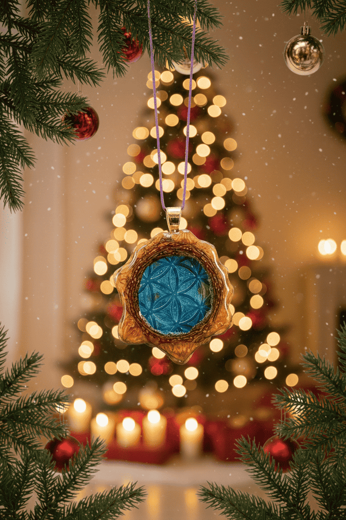 Blue Seed of Life Resin Pinecone Ornament | Handmade Holiday Forest Decor | PNW Nature Art - Smokin Resin Company