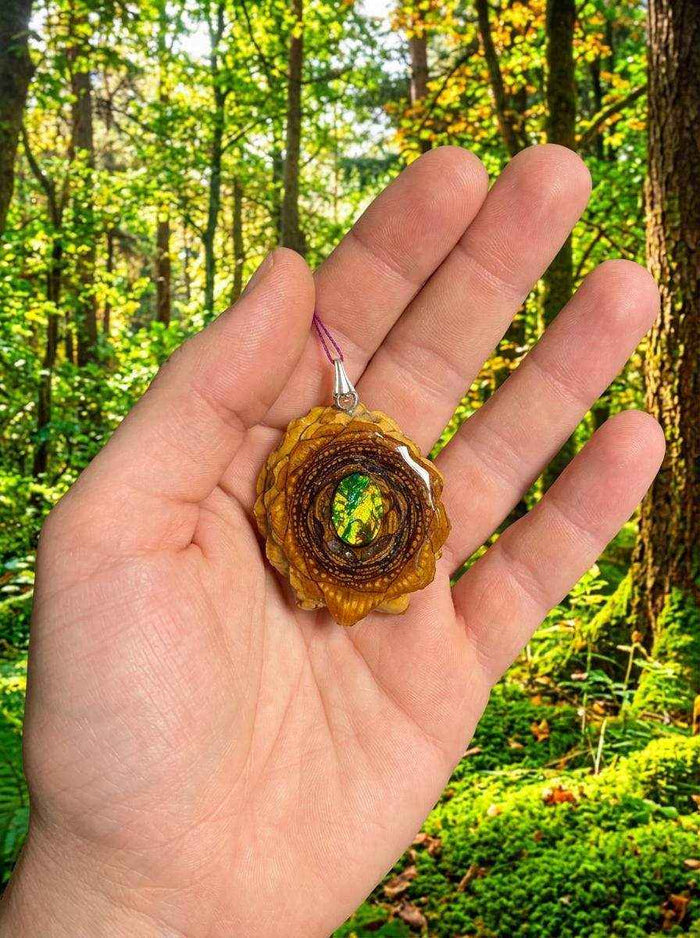 Enchanting Dichroic Glass Pendant: Handmade Pinecone Charm for Nature Lovers