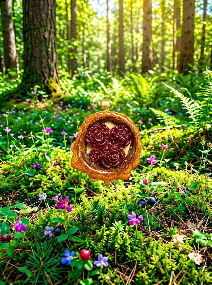 Enchanting Red Roses Pinecone Pendant - A Timeless Symbol of Nature's Elegance