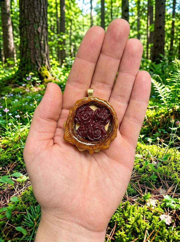 Enchanting Red Roses Pinecone Pendant - A Timeless Symbol of Nature's Elegance