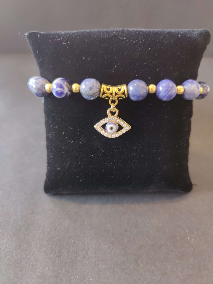Evil Eye Charm Sodalite Beaded Bracelet - Smokin Resin Company