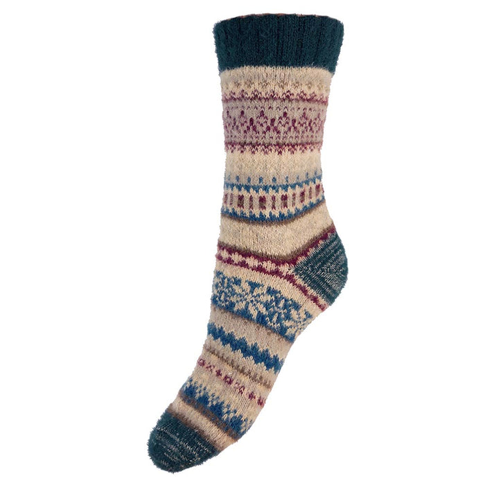Fawn, green and burgundy Scandi patterned soft Cosy socks