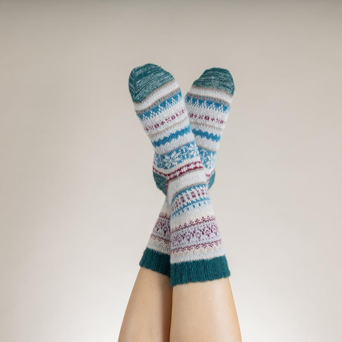 Fawn, green and burgundy Scandi patterned soft Cosy socks