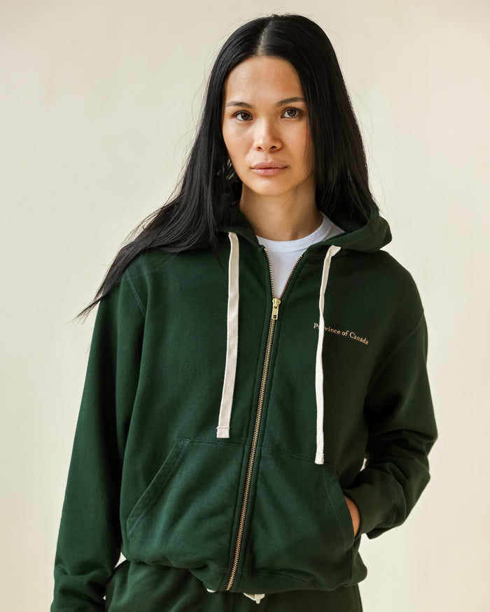 Made in Canada 100% Cotton French Terry Zip Hoodie Forest Green - Unisex - Province of Canada