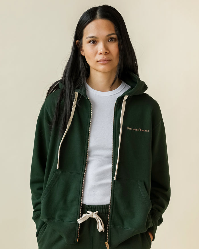 Made in Canada 100% Cotton French Terry Zip Hoodie Forest Green - Unisex - Province of Canada