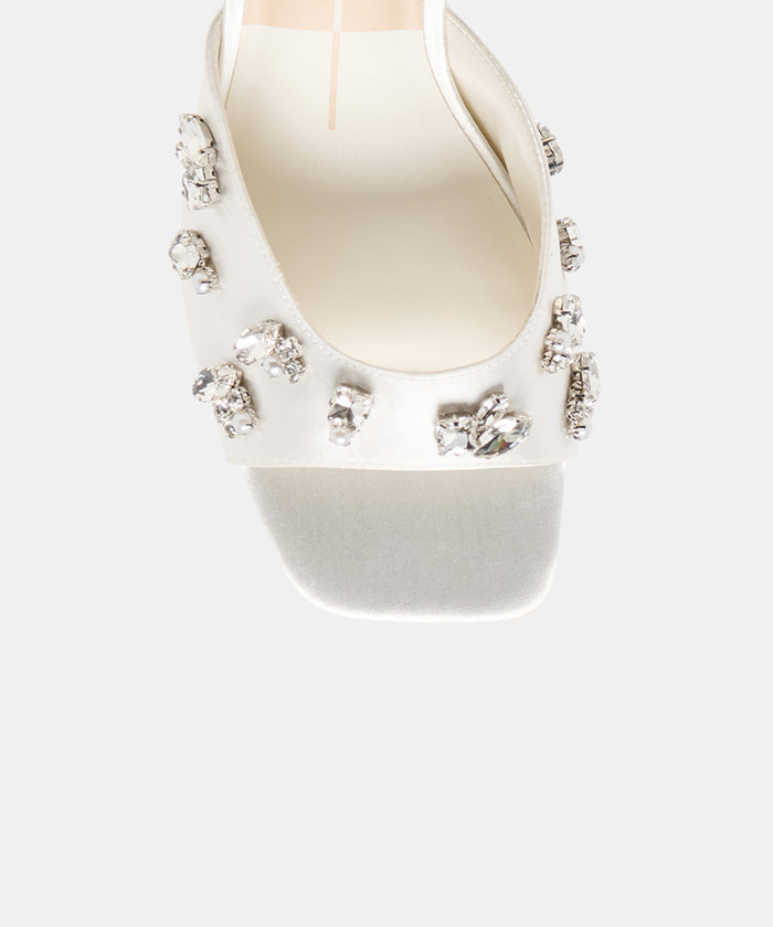 GENENE RHINESTONE HEELS WHITE SATIN
