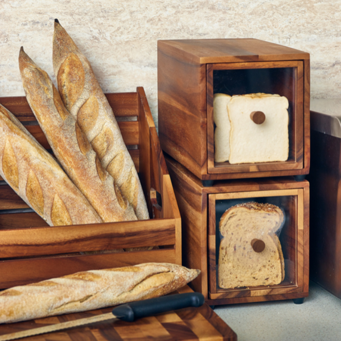 Genware Acacia Wood Bread Box GN 1/3 17.6cm x 32.5cm x 19cm
