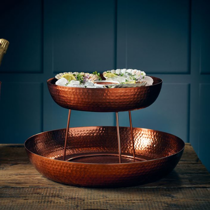 Genware Copper Hammered Aluminium Platter, 44 x 7.2cm (Dia x H)