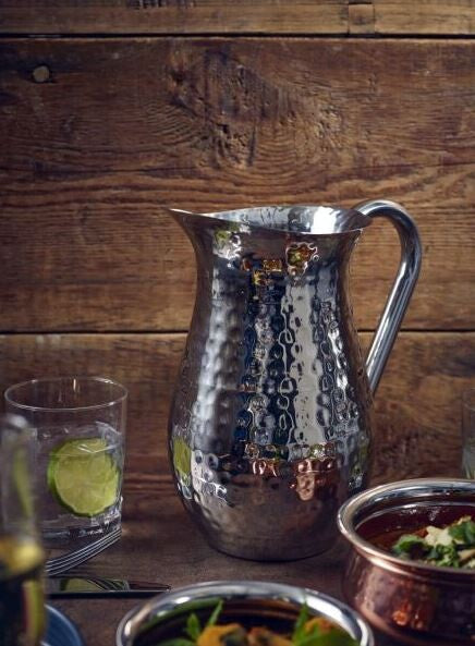 Genware Hammered Stainless Steel Water Jug 2L/67.6oz