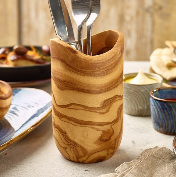 Genware Olive Wood Rustic Cutlery Holder
