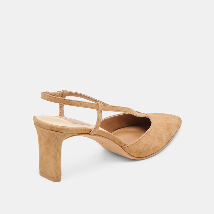 GINAY HEELS LT BROWN SUEDE