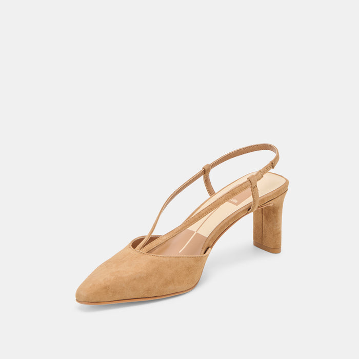 GINAY HEELS LT BROWN SUEDE