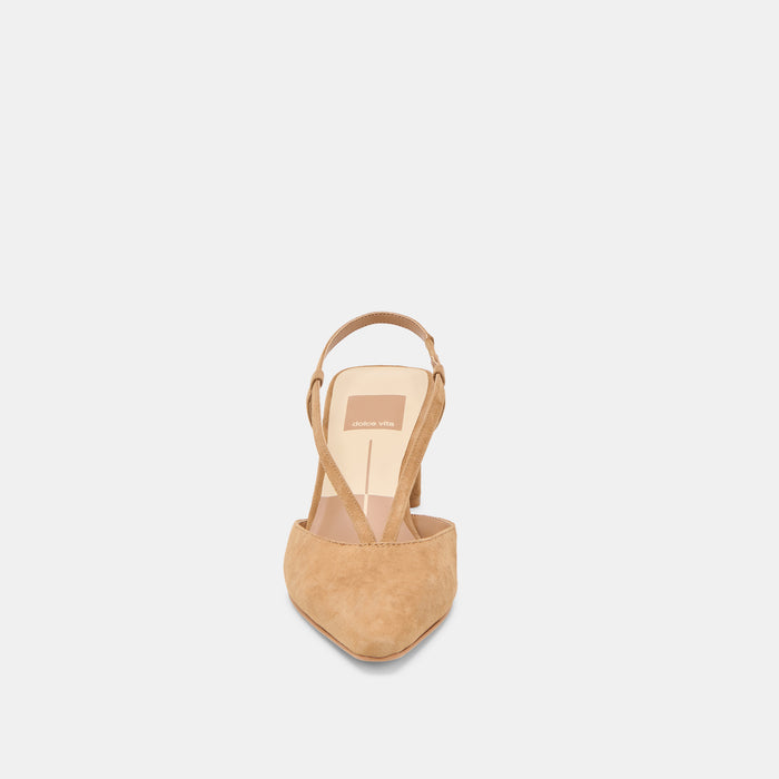 GINAY HEELS LT BROWN SUEDE