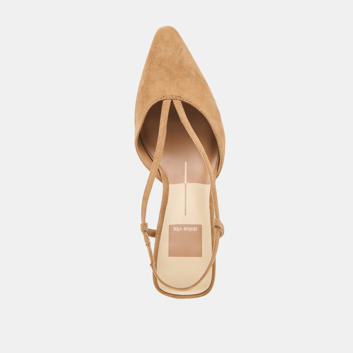 GINAY HEELS LT BROWN SUEDE
