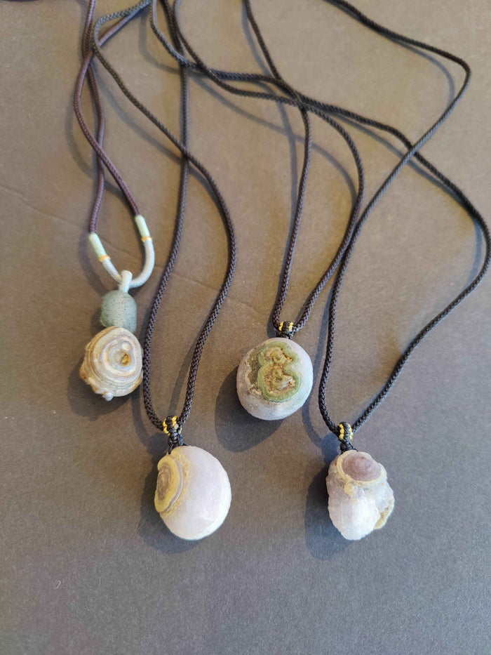Gobi Desert Eye Agate Pendant on Black Cord Necklace - Smokin Resin Company