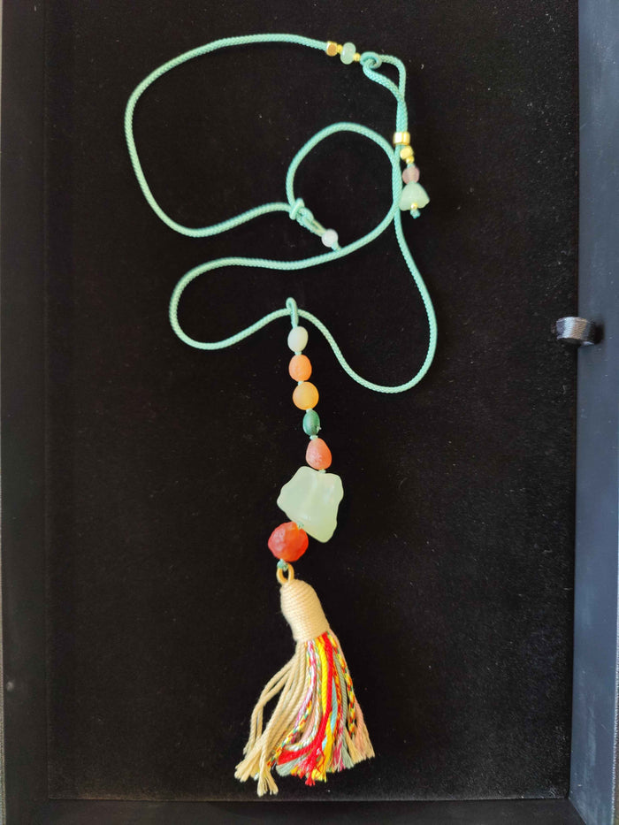 Gobi Desert Green Moss Agate Pendant Necklace with Candy Agate Beads - Smokin Resin Company